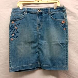 Style & Co. Embroidered Jean Skirt 14